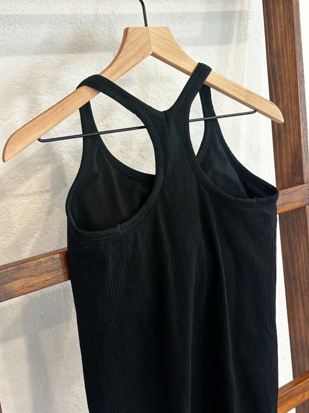 Black Ribbed Racerback Tank Built In Bra Medium - Picture 3 of 12